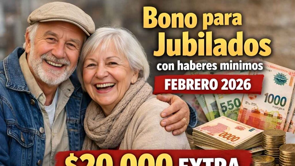 Bono para jubilados con haberes mínimos febrero 2026: $20.000 extra, requisitos y fechas de cobro por banco